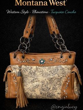 Montana West Western Rhinestone Handbag 🤎 Turquoise Concho • Cowgirl Boho • NEW